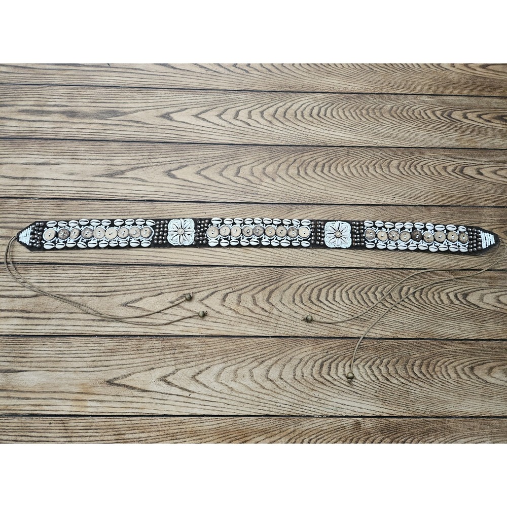 Boho Cowrie Shell Wooden Disc Tie Belt Festival Coastal Western Y2K Aesthetic
